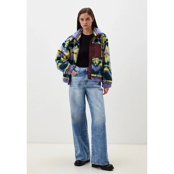 Wrangler Womens Sherpa Jacket Southwestern Print Full Zip Fleece Purple Yellow - Picture 15 of 16